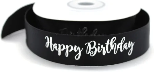 Vista 2 de Cinta negra con escritura plateada - Decoración de feliz cumpleaños para cumpleaños (negro)