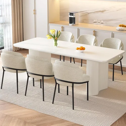 Vista 14 de Mesa de Comedor Rectangular de 63" con 6 Sillas, Mesa de Cocina Moderna Blanca con Juego de Sillas para Sala de Estar, Comedor y Cocina Blanco-A