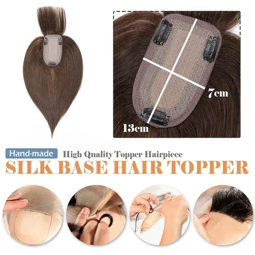 Vista 3 de Hairro Toppers de cabello humano para mujer, clip en Remy Topper postizo con flequillo, clip en tupé con flequillo Wispy Flequillo, pérdida