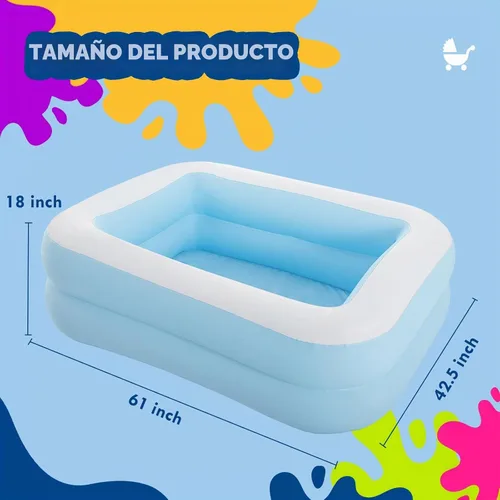 Vista 6 de Piscina inflable para niños al aire libre rectangular para niños (máximo 61 x 42.5 x 18 pulgadas)