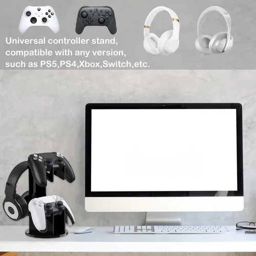 Vista 6 de BATEDI Universal Stand Controller Holder Headset Stand 2 Tier Controller Stand for Xbox ONE PS4 PS5 Xbox Headphone Stand Gamepad Holder for Desk