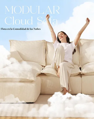Vista 3 de Cómodo sofá Cloud de 107" con chaise en forma de L y asiento profundo, sofá seccional modular en una caja, sofás tapizados sin estructura para sala