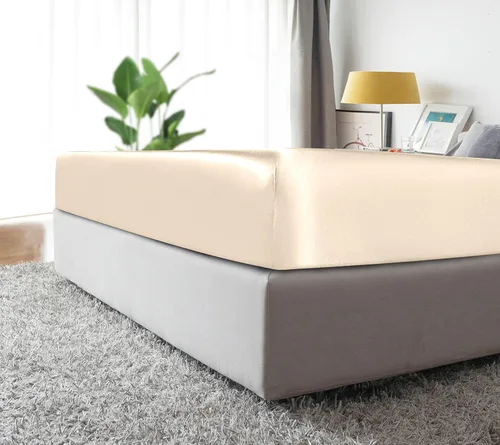 Vista 4 de MILVOWOC Sábana bajera de satén tamaño individual, color beige, 1 pieza Fitted Sheet Only, Soft Bottom, Thick Sheet, 1 Piece