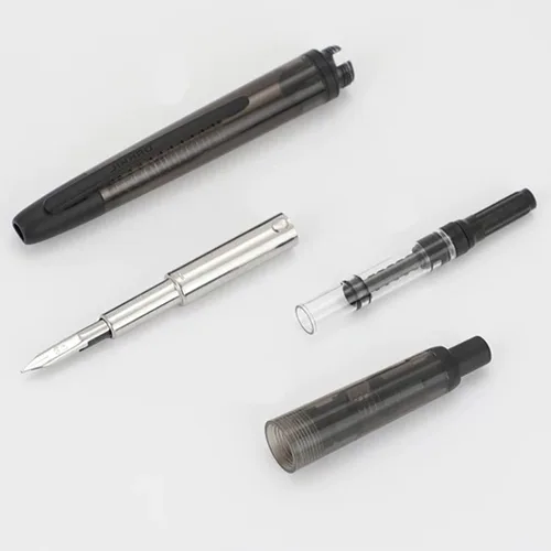 Vista 5 de Jinhao - Pluma estilográfica retráctil de 20 presiones, punta extrafina con juego de convertidor de tinta (clip negro blanco)