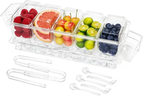 Vista 8 de IVYHOME Bandeja para servir hielo de frutas, bandeja de verduras refrigeradas, plato de cóctel de camarones, plato para servir aperitivos