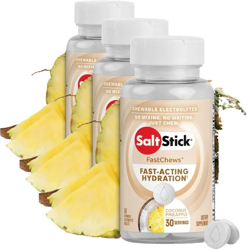 Vista 21 de SaltStick Electrolyte FastChews con cafeína – 60 tabletas masticables Citrus Burst – Tabletas de sal para correr e hidratar, masticables
