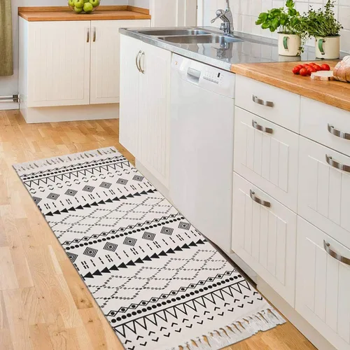 Vista 7 de Pauwer Juego de 2 alfombras de algodón lavables impresas con borlas tejidas a mano con flecos de algodón para cocina, sala de estar, dormitorio