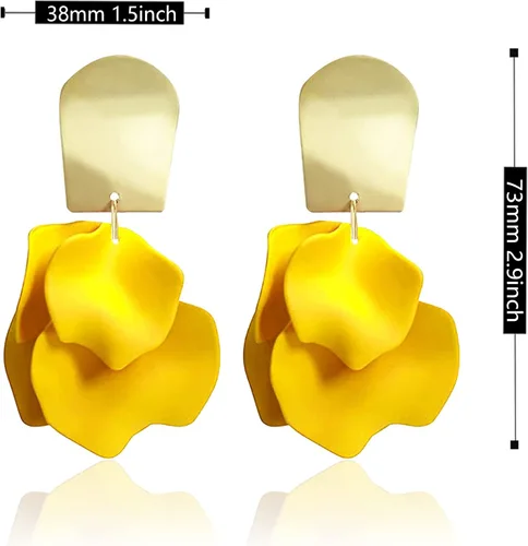Vista 4 de Aretes colgantes de pétalos de rosa, aretes bohemios de flores acrílicas, aretes grandes de resina floral para mujeres, mujeres, novia, ideales