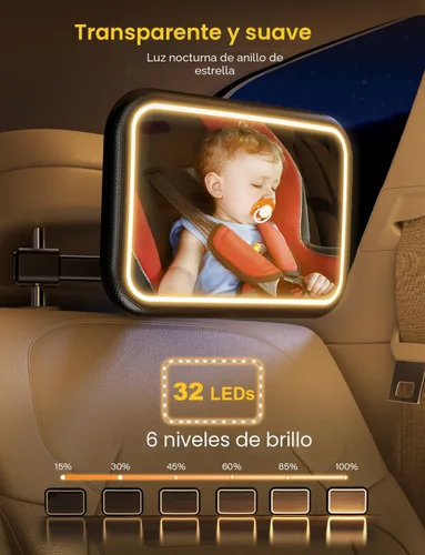 Vista 4 de Espejo de Coche para Bebé con Luz para Asiento de Coche Recargable 2000mA, Espejo de Coche para Bebé con Gancho de Clip, Diseño para Asiento
