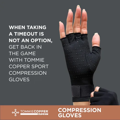 Vista 2 de Tommie Copper Compression Gloves,Copper-Infused,Fabric Gloves, Adjustable Fit,Palms & Fingers Support for Women and Men