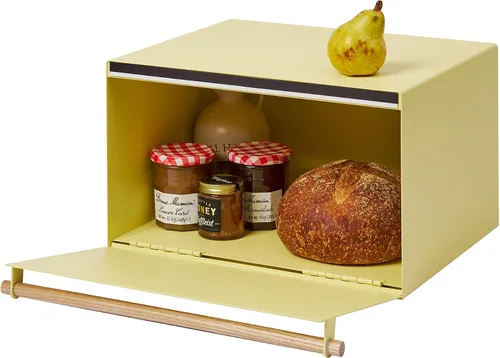 Vista 9 de YAMAZAKI Caja de Pan Moderna para el Hogar – Contenedor de Almacenamiento de Pan de Acero + Madera para Encimera, Caja de Pan Grande Blanca