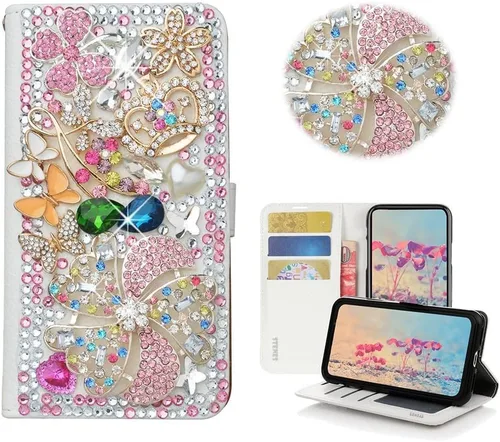 Vista 24 de Bling - Funda tipo cartera para teléfono compatible con Samsung Galaxy Z Fold 3 5G, elegante, hecha a mano, atrapasueños con colgante de perlas