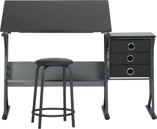 Vista 4 de Eclipse Ultra - Mesa de dibujo con taburete, parte superior ajustable en ángulo, estantes de almacenamiento y cajones de 2 piezas