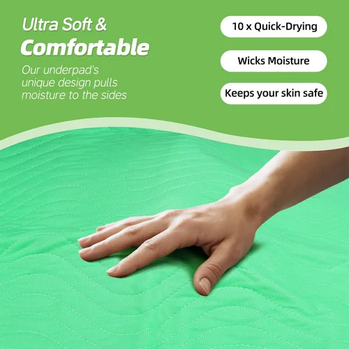 Vista 4 de Almohadillas de cama lavables impermeables para incontinencia: 1 paquete, 34 "x 52" absorción extra pesada, almohadillas reutilizables de secado