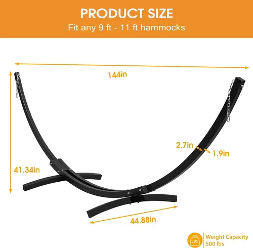 Vista 4 de Lazy Daze Hammocks Soporte de hamaca de arco de acero resistente de 12 pies con mosquetón y cadena, soporte curvado resistente a la intemperie