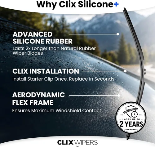 Vista 2 de Clix Wipers Escobillas de repuesto de silicona de 14 + 14 pulgadas con repelente de lluvia integrado, elemento de limpieza de silicona duradera