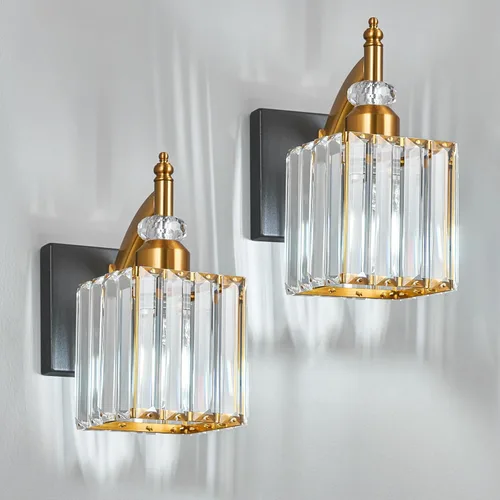 Vista 8 de Juego de dos apliques de pared modernos negros para interiores, lámpara de pared de cristal, lámpara de pared montada en la pared, aplique de pared