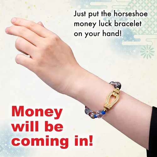 Vista 6 de herradura dinero suerte pulsera japonés feng shui estiramiento hombres mujeres unisex guardián deidades magnífico fresco regalo casual, Cristal