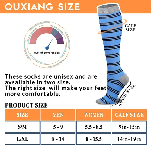 Vista 7 de QUXIANG Calcetines de compresión para mujeres y hombres de 15 a 20 mmHg, ideales para médicos, enfermería, correr, atletismo, venas varicosas, viajes