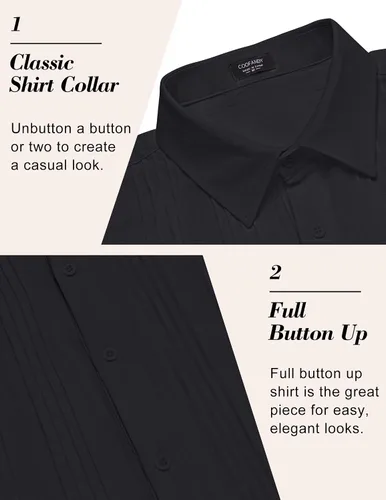 Vista 5 de COOFANDY Camisas de lino de algodón para hombre, ajuste relajado, manga corta, camisa con botones, plisada, guayabera