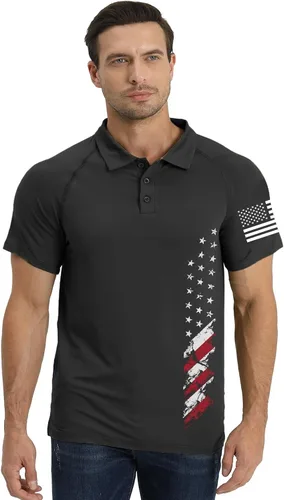 Vista 2 de H HYFOL Camisas Polo de Manga Corta para Hombres Gráficas Elásticas Casuales Patrióticas Americanas Raglán Golf Polos para Hombres
