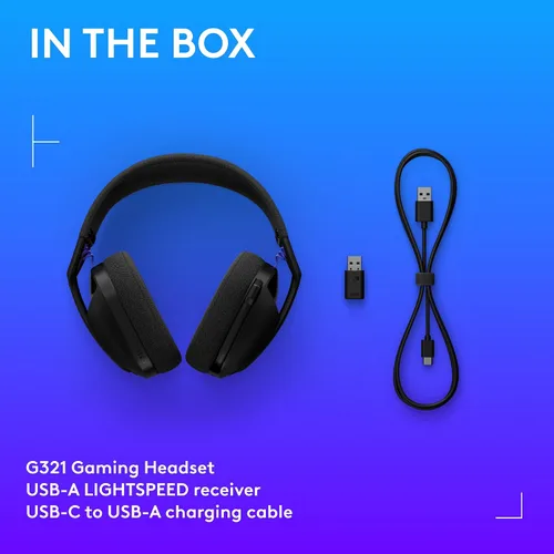 Vista 9 de Logitech G321 Lightspeed - Auriculares inalámbricos Bluetooth para juegos, comodidad y ajuste dinámicos, micrófono Boom de 16 kHz, más de 20 horas