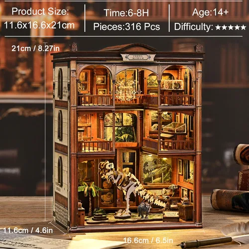 Vista 2 de ISSEVE Kits de rincón de libros para adultos, kit de bricolaje para casa de muñecas en miniatura, rompecabezas de madera 3D, construcción de modelos