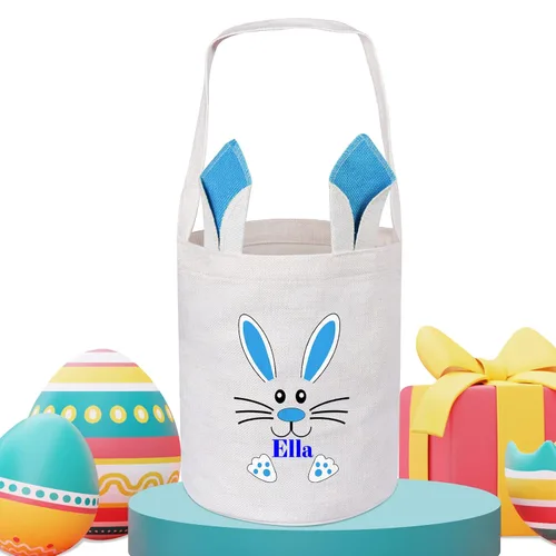 Vista 20 de Touber Cesta de Pascua, canastas de Pascua de algodón personalizadas para niñas y niños, rectangular, cestas de caza de huevos de Pascua con orejas