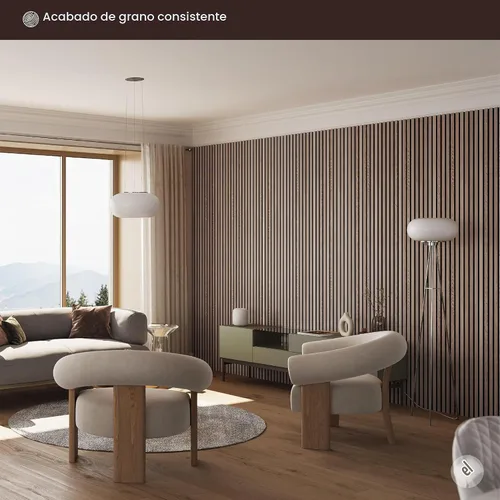 Vista 4 de Bark & Bole Oak - Paneles acústicos de chapa de madera texturizada 3D para pared y techo, solución decorativa que absorbe el sonido para hogares