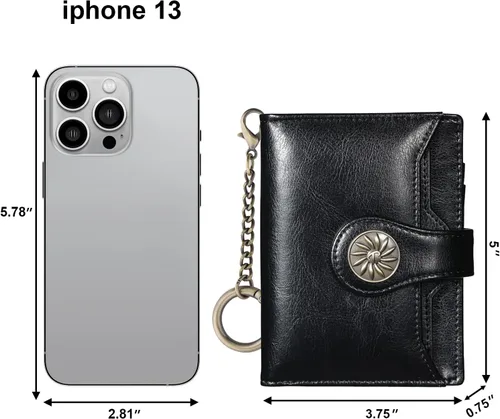 Vista 2 de Travelambo Rfid Wallet Mujeres Cuero Bifold Compacto Pequeña Cartera para Mujeres, Negro -, Compacto