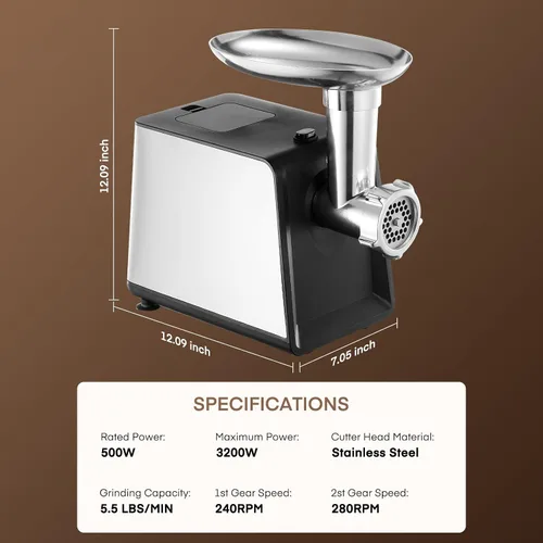 Vista 4 de FOHERE Picadora de carne doméstica de potencia máxima de 3200 W