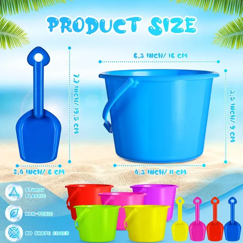 Vista 2 de Junkin 36 juegos de juguetes de arena de playa a granel, incluye pala de arena con cubo de 6.3 pulgadas, pala de playa, cubos de plástico y cubos