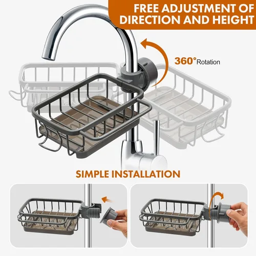Vista 4 de Soporte de esponja para grifo, soporte de esponja para fregadero de cocina, soporte de esponja de baño, organizador de fregadero de cocina, estante