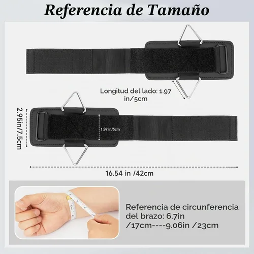 Vista 2 de Wrist Cuffs with D-Ring, Wrist Wraps for Weightlifting with Neoprene Padding, Wrist Straps for Cable Machines Negro brillante