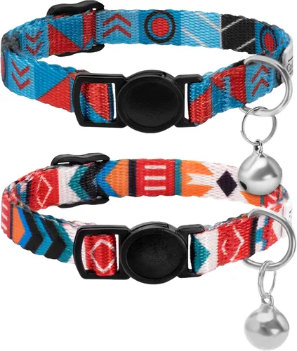 Vista 18 de CollarDirect Juego de 2 collares para gatos con campana extraíble, diseño tribal azteca de seguridad ajustable para mascotas