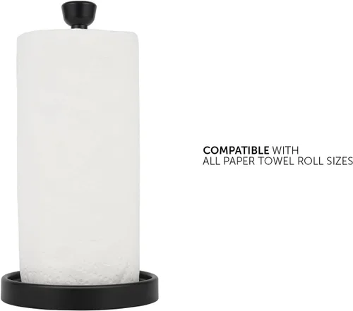 Vista 3 de Ivilon Toallero de papel para encimera, diseño moderno de tapa cónica, se adapta a todos los tamaños de rollo de toallas de papel, color negro