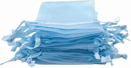 Vista 2 de QIANF 20 bolsas de regalo de organza azul transparente de 4 x 6 pulgadas con cordón, bolsas de recuerdo de fiesta de boda