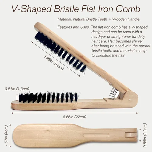 Vista 7 de Peine profesional para alisar el cabello, herramienta antiestática de peluquería de salón de madera de doble cepillo, marrón