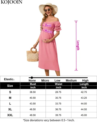 Vista 7 de KOJOOIN Vestido de maternidad de manga corta con hombros descubiertos para mujer, vestido de verano casual con volantes, vestido midi fluido