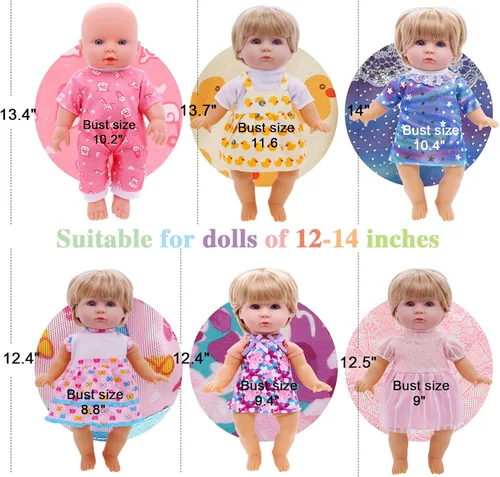 Vista 4 de Ropa y accesorios para muñecas de niña, 12 juegos de ropa de muñeca para muñecas de 12 pulgadas, ropa de muñeca de bebé, ropa de vestir, pijamas