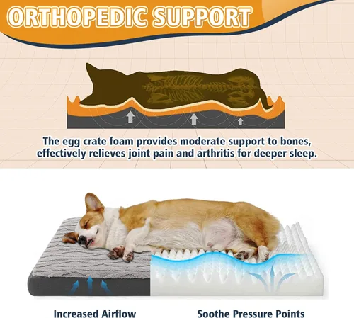 Vista 2 de Cama ortopédica para perros, impermeable y lavable a máquina, cama de felpa para mascotas con parte inferior antideslizante, colchón de espuma