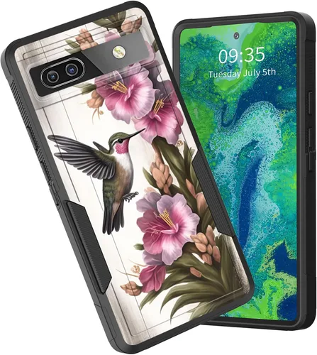 Vista 76 de Funda para Pixel 6A, funda protectora híbrida de doble capa resistente a prueba de golpes de policarbonato duro de silicona suave TPU para Google