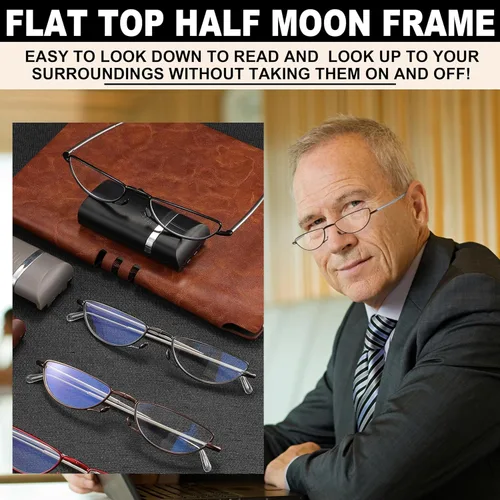 Vista 2 de Folding Reading Glasses Anti Blue Light UV, Soft Nose Pad Spring Hinge Readers with Pocket Keychain Case for Men Women