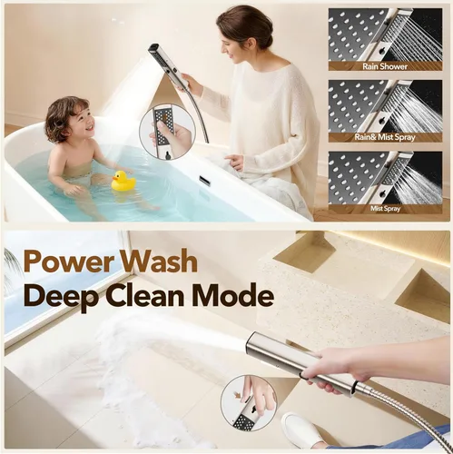 Vista 6 de JDO High Pressure Rain Shower Head with Handheld Spray Brushed Nickel 7 Modes Dual Shower Head, 10-inch Rainfall Showerheads Combo, Detachable
