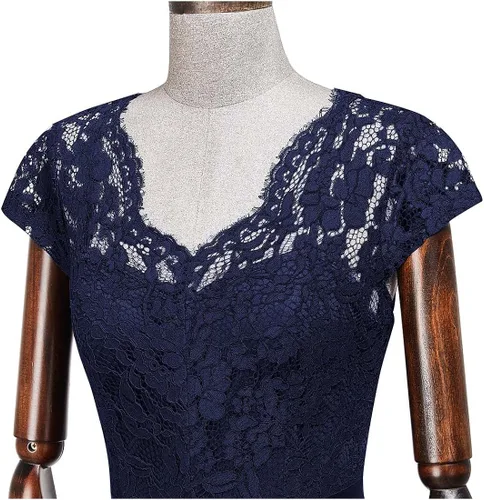 Vista 8 de MISSMAY Vestido largo formal de noche con cuello en V y encaje para mujer