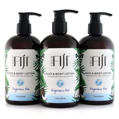 Vista 12 de Coco Fiji Loción facial y corporal infundida con aceite de coco, loción para piel seca, crema facial hidratante y loción de masaje para mujeres