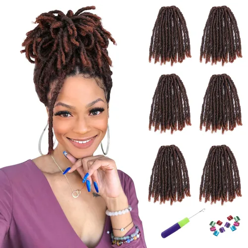 Vista 30 de WIGNEE Cabello de Ganchillo 120 Hebras Locs Sintéticos 8 Pulgadas Locs Suaves Pre-Trenzados 6 Paquetes Cabello de Ganchillo Pre-Anudado para Mujeres
