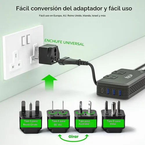 Vista 4 de Key Power Convertidor de voltaje de 220v a 110v de EE. UU. a Europa