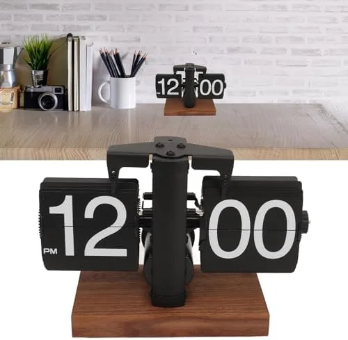 Vista 8 de Reloj abatible, retro vintage digital abatible, funciona con pilas, giro automático, estante de escritorio mecánico para sala de estar, oficina