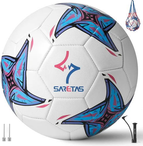 Vista 9 de SARETAS Balón de fútbol de piel sintética tamaño 5, para adultos, jóvenes, adolescentes, jóvenes, entrenamiento, fútbol, 32 paneles cosidos a
